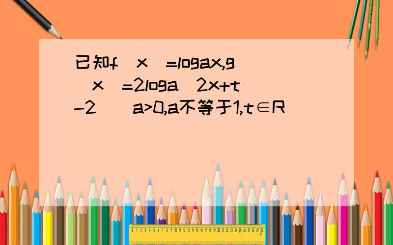 已知f(x)=logax,g(x)=2loga(2x+t-2)（a>0,a不等于1,t∈R）