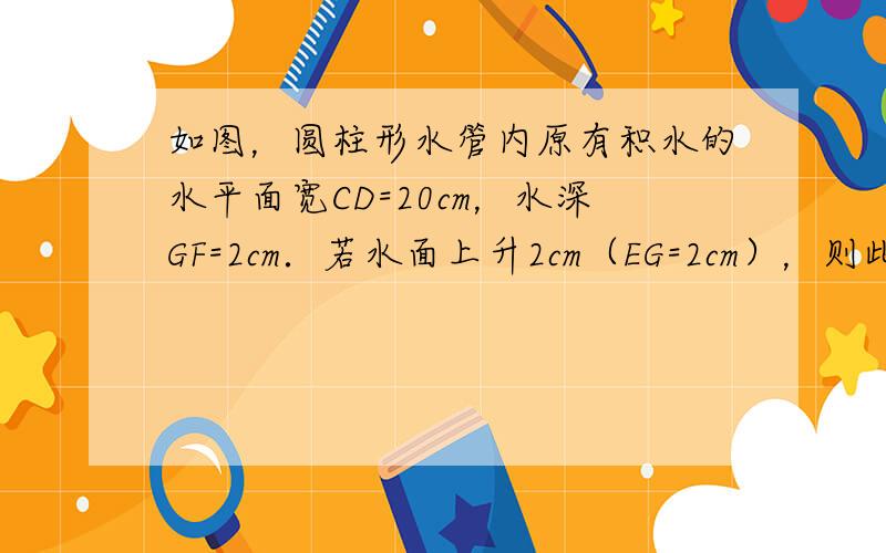 如图，圆柱形水管内原有积水的水平面宽CD=20cm，水深GF=2cm．若水面上升2cm（EG=2cm），则此时水面宽AB