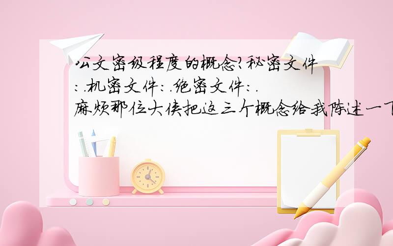 公文密级程度的概念?秘密文件：.机密文件：.绝密文件：.麻烦那位大侠把这三个概念给我陈述一下,