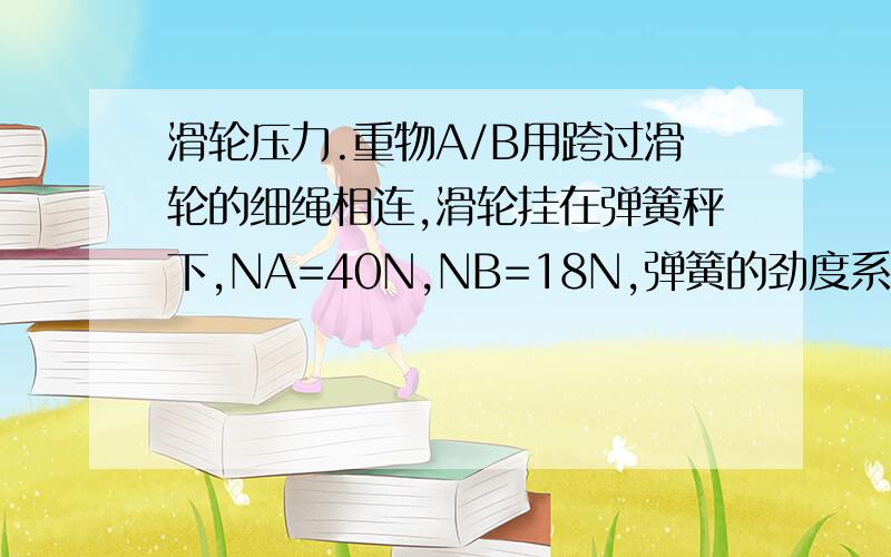 滑轮压力.重物A/B用跨过滑轮的细绳相连,滑轮挂在弹簧秤下,NA=40N,NB=18N,弹簧的劲度系数500N/m ,求