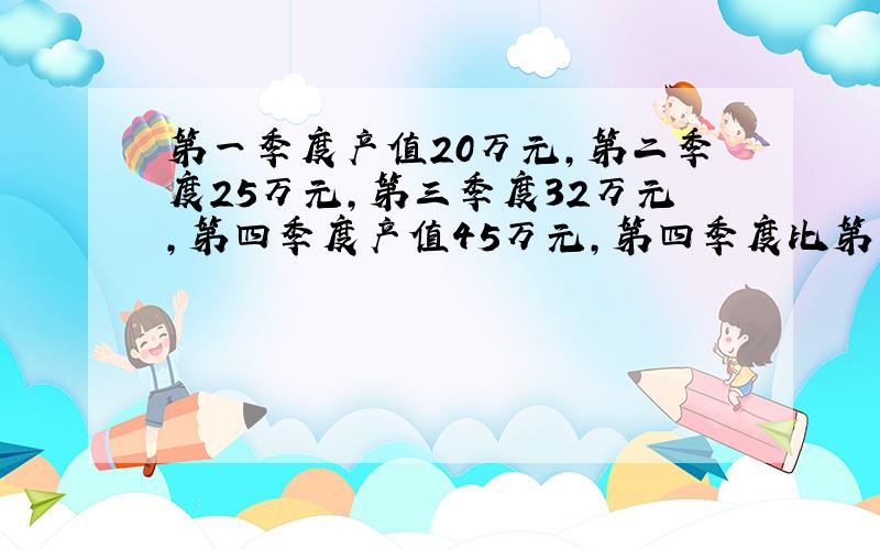 第一季度产值20万元,第二季度25万元,第三季度32万元,第四季度产值45万元,第四季度比第一季度增长( )%