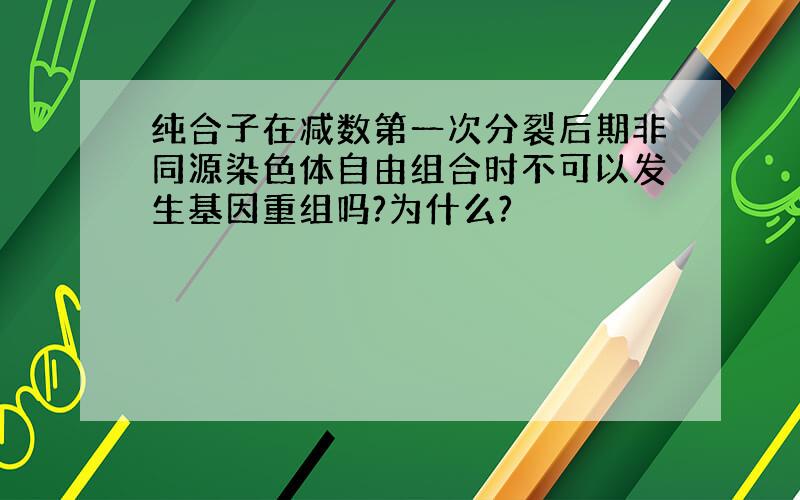 纯合子在减数第一次分裂后期非同源染色体自由组合时不可以发生基因重组吗?为什么?