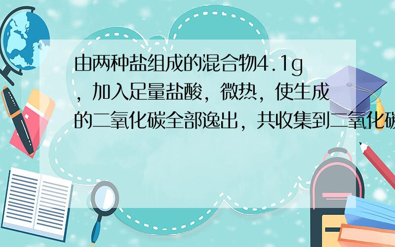 由两种盐组成的混合物4.1g，加入足量盐酸，微热，使生成的二氧化碳全部逸出，共收集到二氧化碳2.2g，则混合物的可能的组