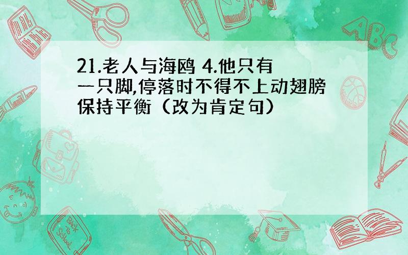 21.老人与海鸥 4.他只有一只脚,停落时不得不上动翅膀保持平衡（改为肯定句）