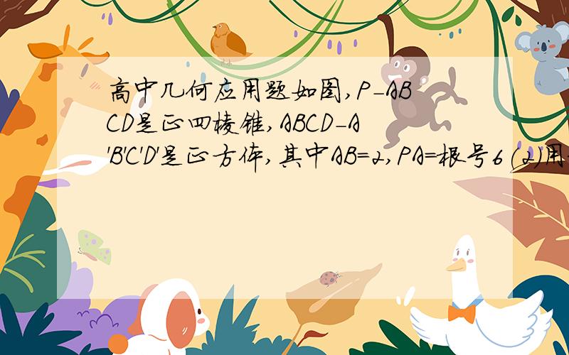 高中几何应用题如图,P-ABCD是正四棱锥,ABCD-A'B'C'D'是正方体,其中AB=2,PA=根号6(2)用求平面