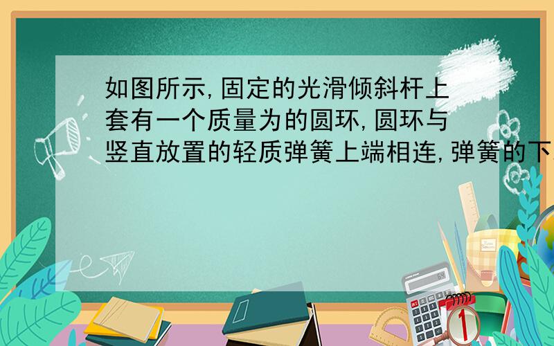 如图所示,固定的光滑倾斜杆上套有一个质量为的圆环,圆环与竖直放置的轻质弹簧上端相连,弹簧的下端固定在水平地面上的A点,开