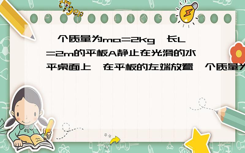 一个质量为ma=2kg,长L=2m的平板A静止在光滑的水平桌面上,在平板的左端放置一个质量为mb=1kg的小滑块B,