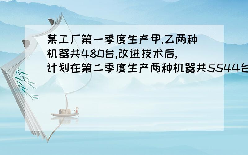 某工厂第一季度生产甲,乙两种机器共480台,改进技术后,计划在第二季度生产两种机器共5544台,