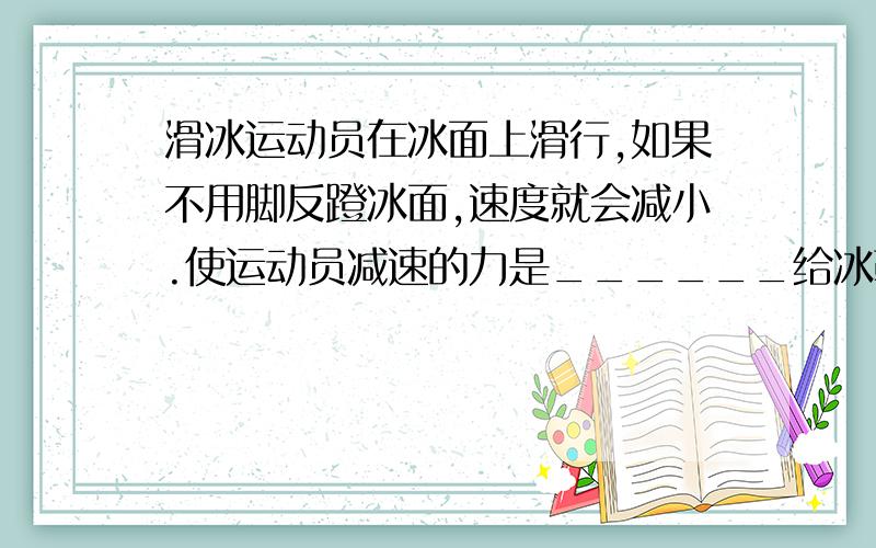 滑冰运动员在冰面上滑行,如果不用脚反蹬冰面,速度就会减小.使运动员减速的力是______给冰鞋的______力