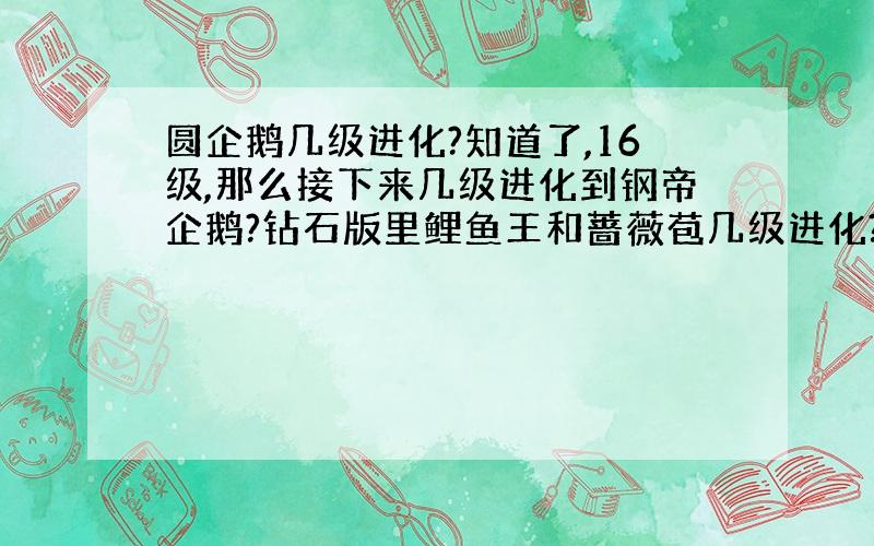 圆企鹅几级进化?知道了,16级,那么接下来几级进化到钢帝企鹅?钻石版里鲤鱼王和蔷薇苞几级进化?