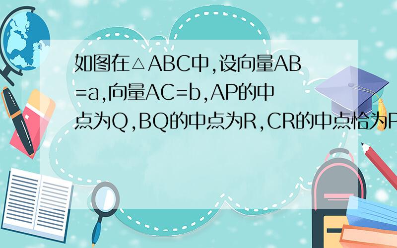 如图在△ABC中,设向量AB=a,向量AC=b,AP的中点为Q,BQ的中点为R,CR的中点恰为P.