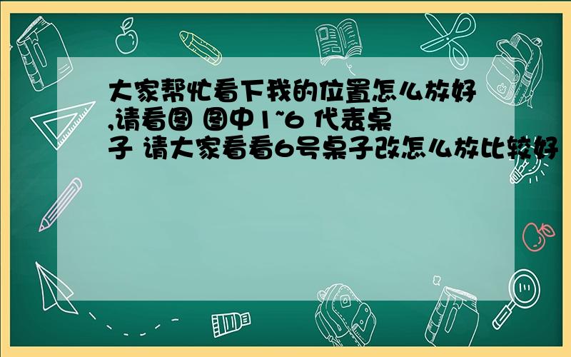 大家帮忙看下我的位置怎么放好,请看图 图中1~6 代表桌子 请大家看看6号桌子改怎么放比较好