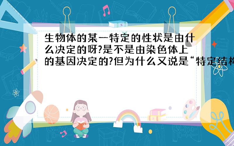 生物体的某一特定的性状是由什么决定的呀?是不是由染色体上的基因决定的?但为什么又说是“特定结构的DNA具有特定的功能,能