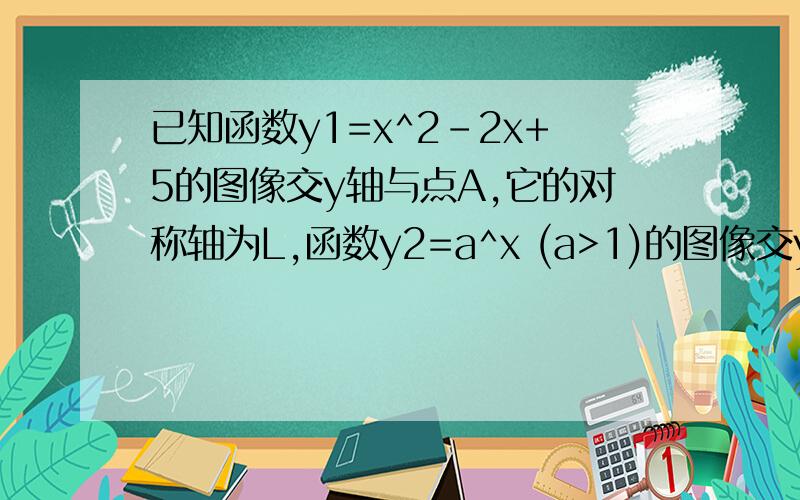 已知函数y1=x^2-2x+5的图像交y轴与点A,它的对称轴为L,函数y2=a^x (a>1)的图像交y轴于点B,且交L