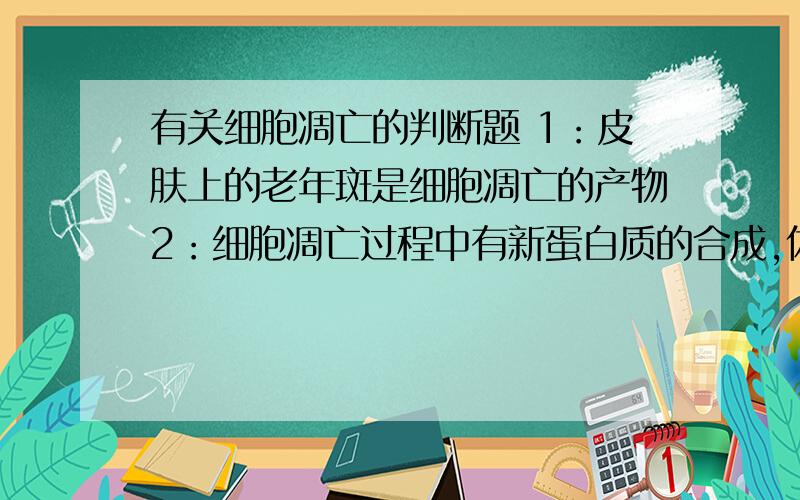 有关细胞凋亡的判断题 1：皮肤上的老年斑是细胞凋亡的产物2：细胞凋亡过程中有新蛋白质的合成,体现了基因的选择性表达3：免