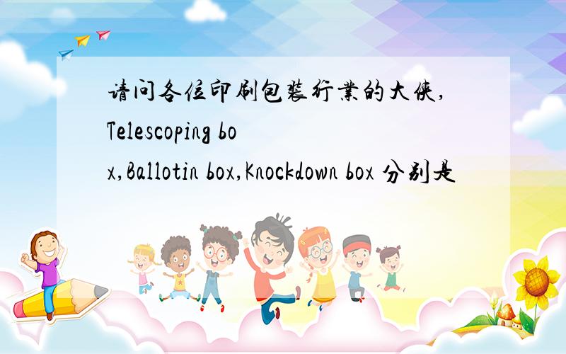 请问各位印刷包装行业的大侠,Telescoping box,Ballotin box,Knockdown box 分别是