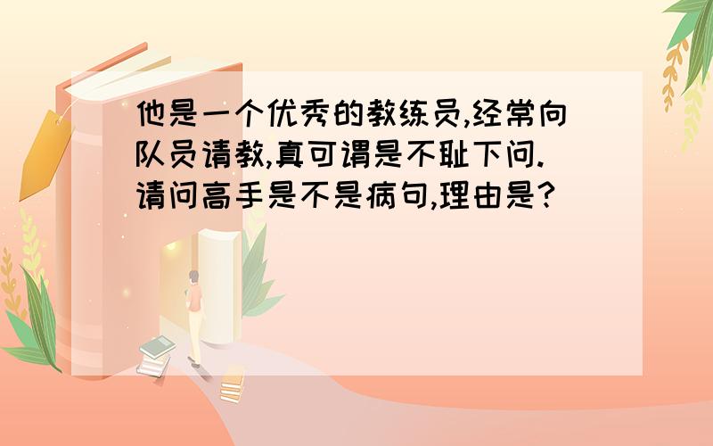 他是一个优秀的教练员,经常向队员请教,真可谓是不耻下问.请问高手是不是病句,理由是?