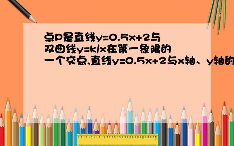 点P是直线y=0.5x+2与双曲线y=k/x在第一象限的一个交点,直线y=0.5x+2与x轴、y轴的交点分别是A、C,过