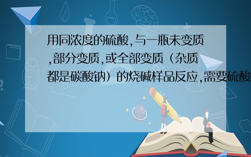 用同浓度的硫酸,与一瓶未变质,部分变质,或全部变质（杂质都是碳酸钠）的烧碱样品反应,需要硫酸的质量都相等.其原因是?