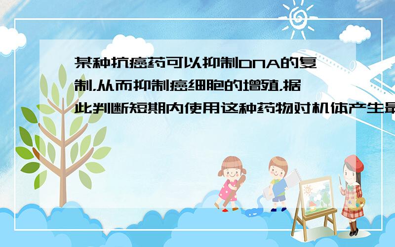 某种抗癌药可以抑制DNA的复制，从而抑制癌细胞的增殖，据此判断短期内使用这种药物对机体产生最明显的副作用是（　　）