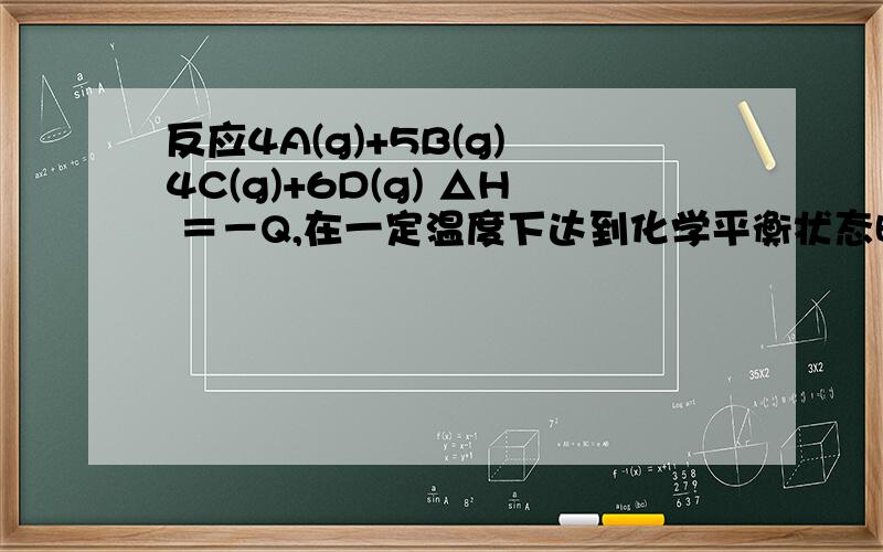 反应4A(g)+5B(g) 4C(g)+6D(g) △H ＝－Q,在一定温度下达到化学平衡状态时,下列