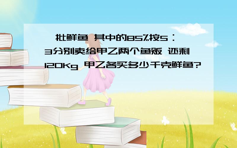 一批鲜鱼 其中的85%按5：3分别卖给甲乙两个鱼贩 还剩120Kg 甲乙各买多少千克鲜鱼?