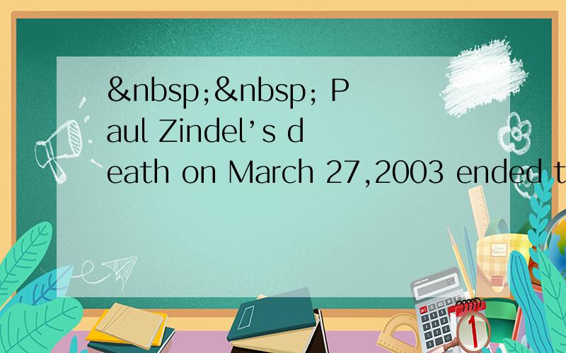    Paul Zindel’s death on March 27,2003 ended the