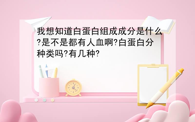 我想知道白蛋白组成成分是什么?是不是都有人血啊?白蛋白分种类吗?有几种?