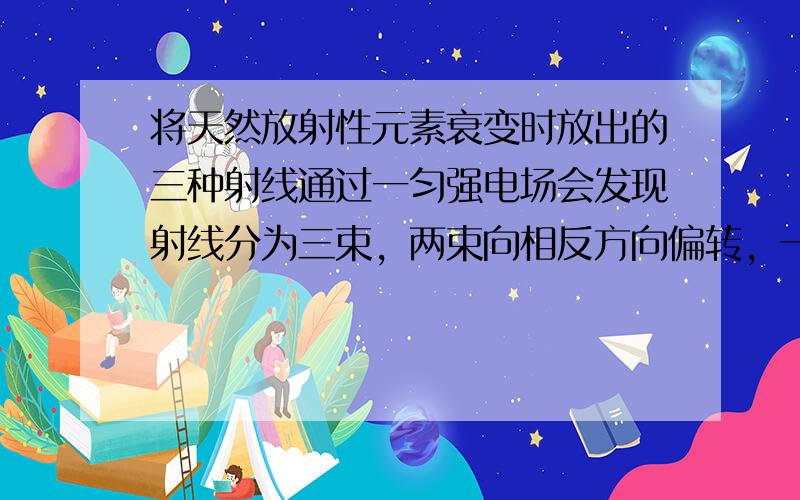 将天然放射性元素衰变时放出的三种射线通过一匀强电场会发现射线分为三束，两束向相反方向偏转，一束不偏转，从而知道两种射线