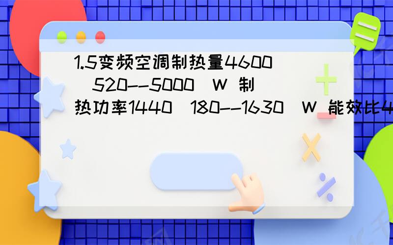 1.5变频空调制热量4600（520--5000）W 制热功率1440（180--1630）W 能效比4.25每小时用多