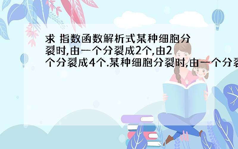 求 指数函数解析式某种细胞分裂时,由一个分裂成2个,由2个分裂成4个.某种细胞分裂时,由一个分裂成2个,由2个分裂成4个