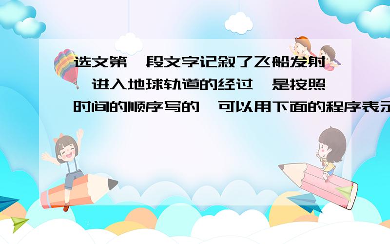 选文第一段文字记叙了飞船发射,进入地球轨道的经过,是按照时间的顺序写的,可以用下面的程序表示:,