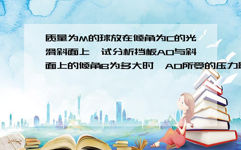 质量为M的球放在倾角为C的光滑斜面上,试分析挡板AO与斜面上的倾角B为多大时,AO所受的压力最小