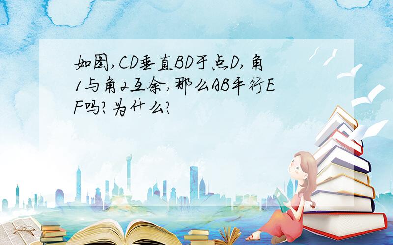 如图,CD垂直BD于点D,角1与角2互余,那么AB平行EF吗?为什么?