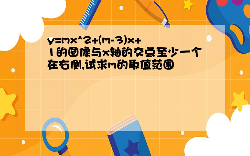 y=mx^2+(m-3)x+1的图像与x轴的交点至少一个在右侧,试求m的取值范围