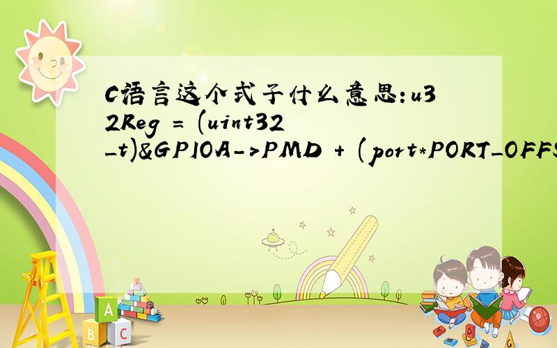 C语言这个式子什么意思：u32Reg = (uint32_t)&GPIOA->PMD + (port*PORT_OFFS