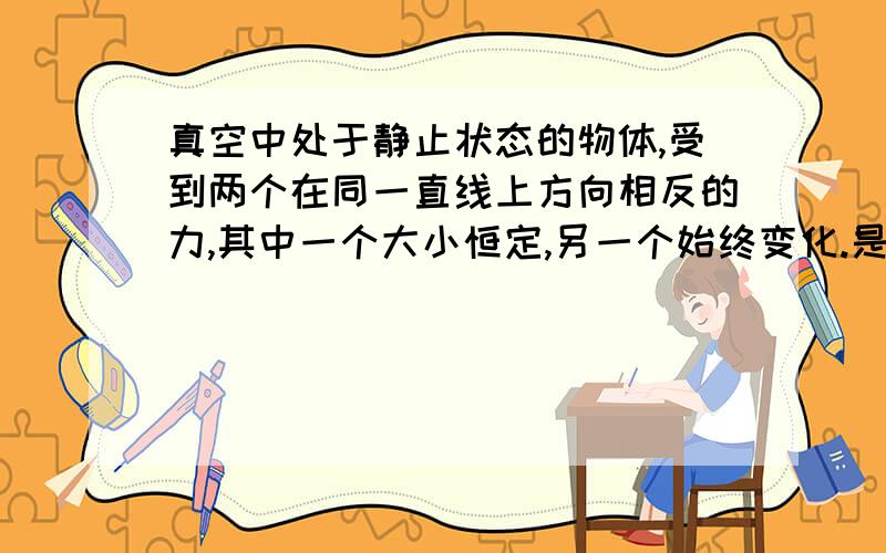 真空中处于静止状态的物体,受到两个在同一直线上方向相反的力,其中一个大小恒定,另一个始终变化.是否存在某一时刻,该物体所