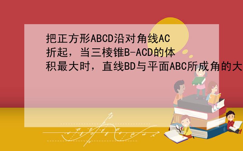 把正方形ABCD沿对角线AC折起，当三棱锥B-ACD的体积最大时，直线BD与平面ABC所成角的大小为（　　）