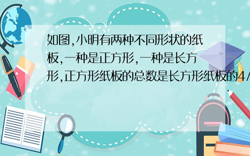 如图,小明有两种不同形状的纸板,一种是正方形,一种是长方形,正方形纸板的总数是长方形纸板的4/7.他用这些纸板做成一些竖