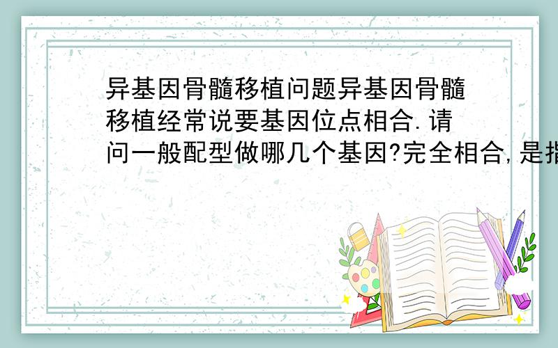 异基因骨髓移植问题异基因骨髓移植经常说要基因位点相合.请问一般配型做哪几个基因?完全相合,是指哪几个基因完全相合.听说是