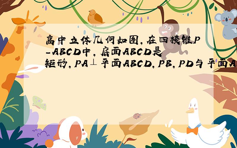 高中立体几何如图,在四棱锥P-ABCD中,底面ABCD是矩形,PA⊥平面ABCD,PB,PD与平面ABCD所成角的正切值