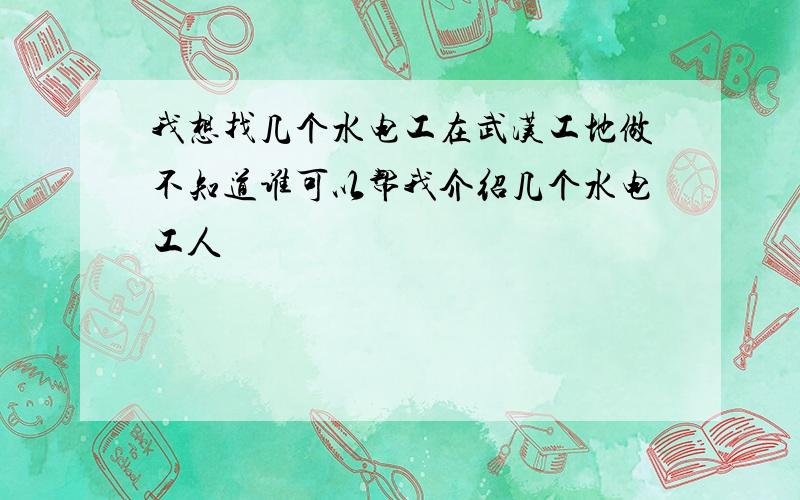 我想找几个水电工在武汉工地做不知道谁可以帮我介绍几个水电工人