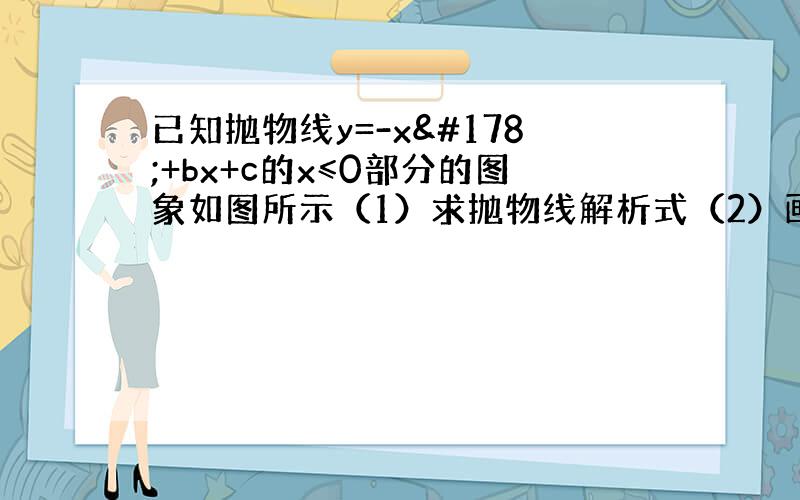 已知抛物线y=-x²+bx+c的x≤0部分的图象如图所示（1）求抛物线解析式（2）画出x＞0时的抛物线图象（3