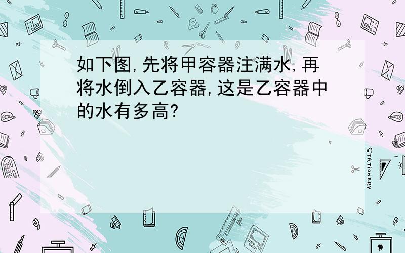 如下图,先将甲容器注满水,再将水倒入乙容器,这是乙容器中的水有多高?