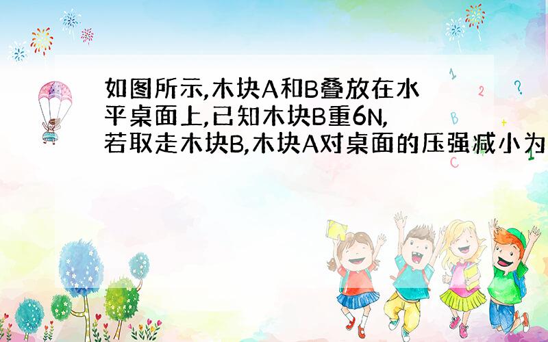 如图所示,木块A和B叠放在水平桌面上,已知木块B重6N,若取走木块B,木块A对桌面的压强减小为原来的7/10,则木块A重