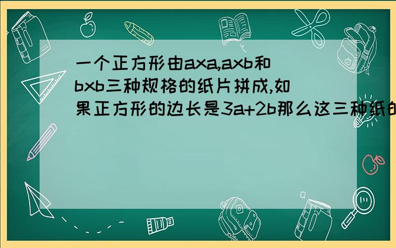 一个正方形由axa,axb和bxb三种规格的纸片拼成,如果正方形的边长是3a+2b那么这三种纸的