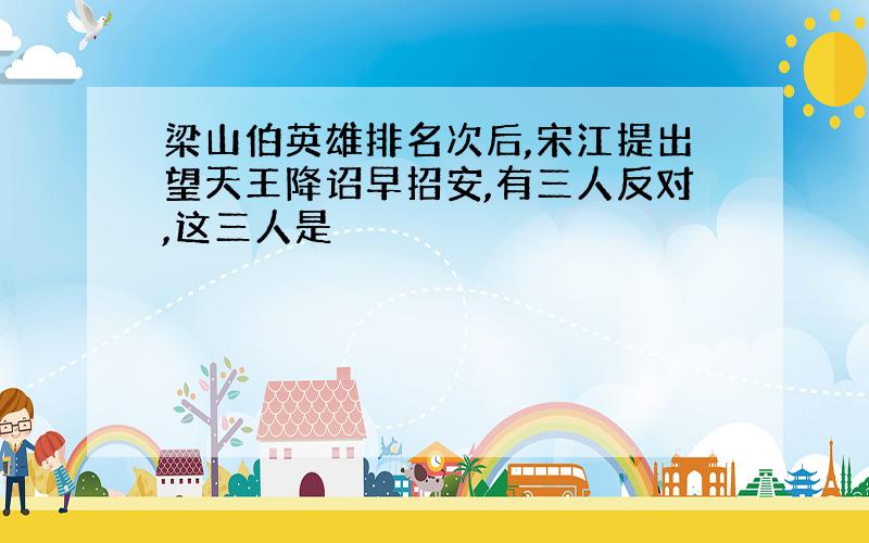 梁山伯英雄排名次后,宋江提出望天王降诏早招安,有三人反对,这三人是