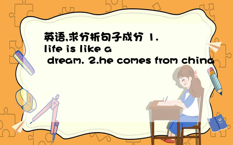 英语,求分析句子成分 1. life is like a dream. 2.he comes from china