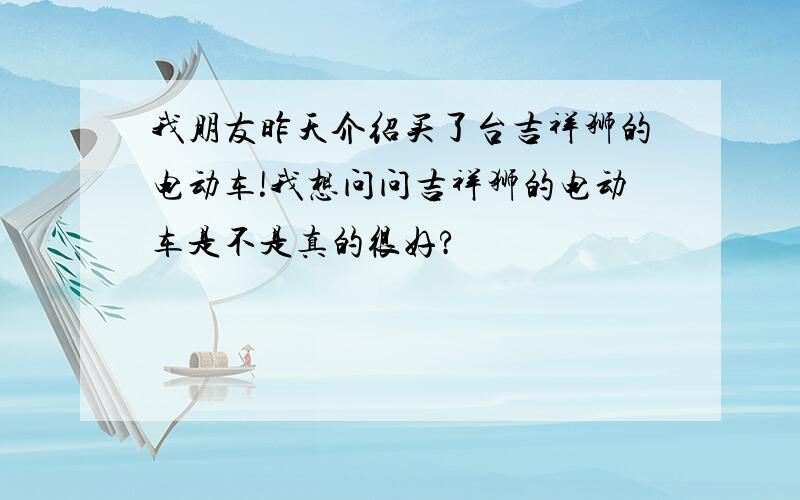 我朋友昨天介绍买了台吉祥狮的电动车!我想问问吉祥狮的电动车是不是真的很好?