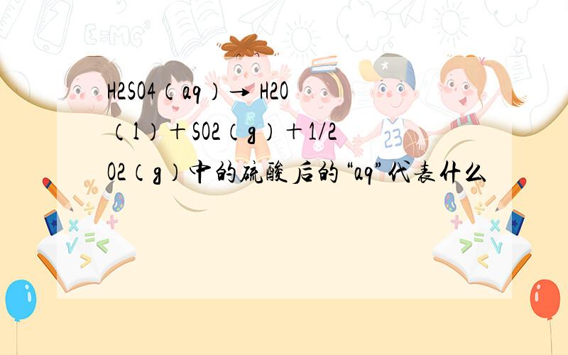 H2SO4（aq）→ H2O（l）＋SO2（g）＋1/2O2（g）中的硫酸后的“aq”代表什么